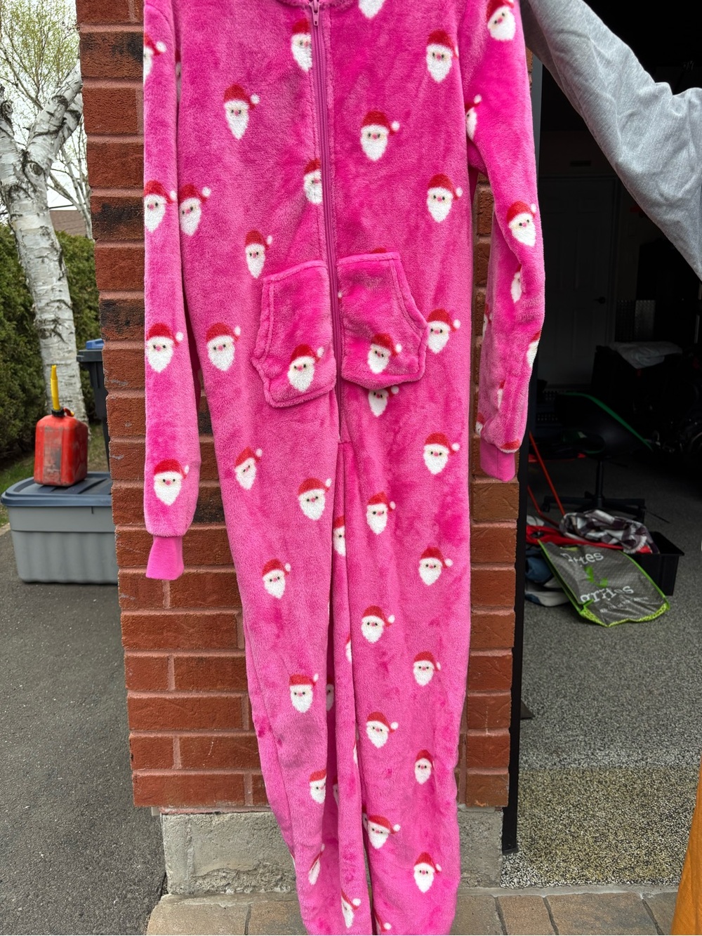 Forever 21 Hot Pink Santa Plush Zip-Up Onesie